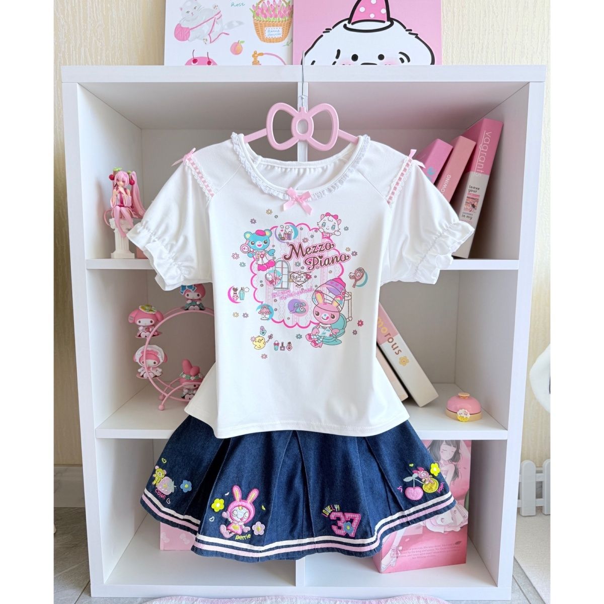 Embroidery Cotton Shirt - Japonês doce saia define verão novo