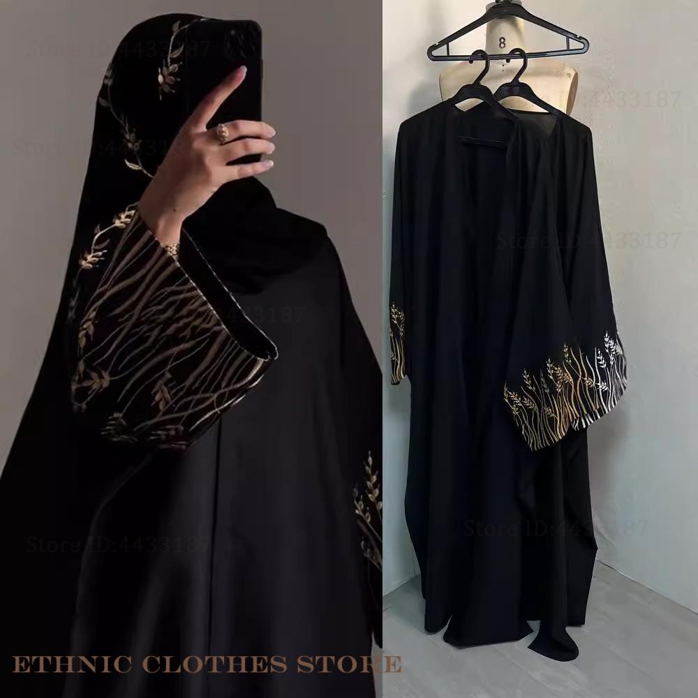 Embroidery Kebaya - Mulheres muçulmanas vestido elegante preto bordado