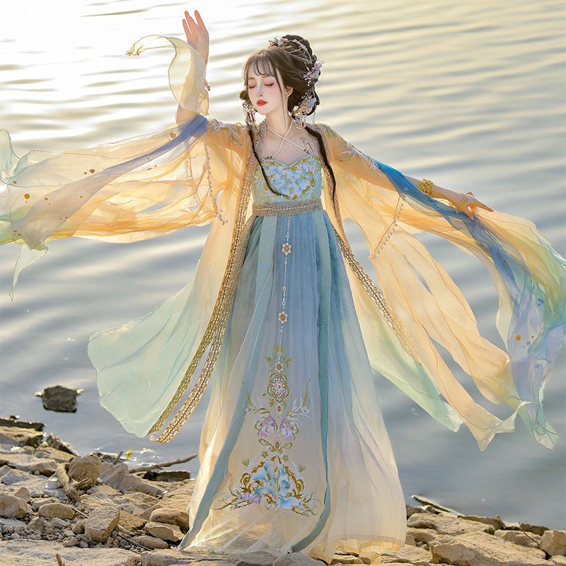 Embroidery Yellow Dress - Vestido Hanfu Chinês para Mulheres, Traje