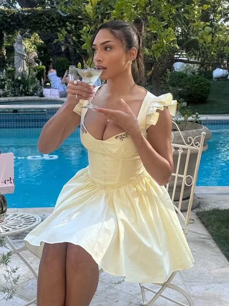 Floral bordado algodão verão v - Embroidery Yellow Dress avaliação e preço