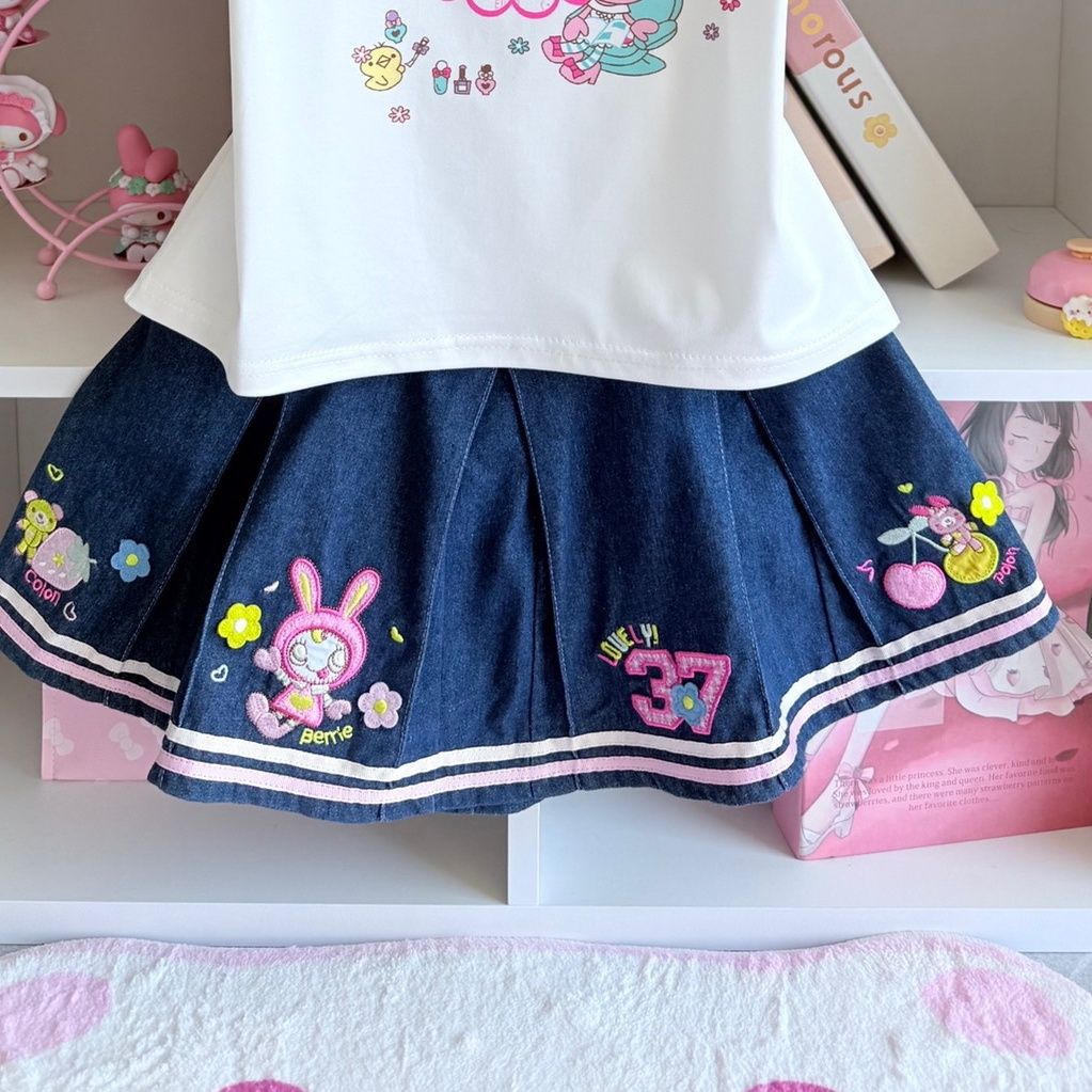 Japonês doce saia define verão - Embroidery Cotton Shirt avaliação e preço