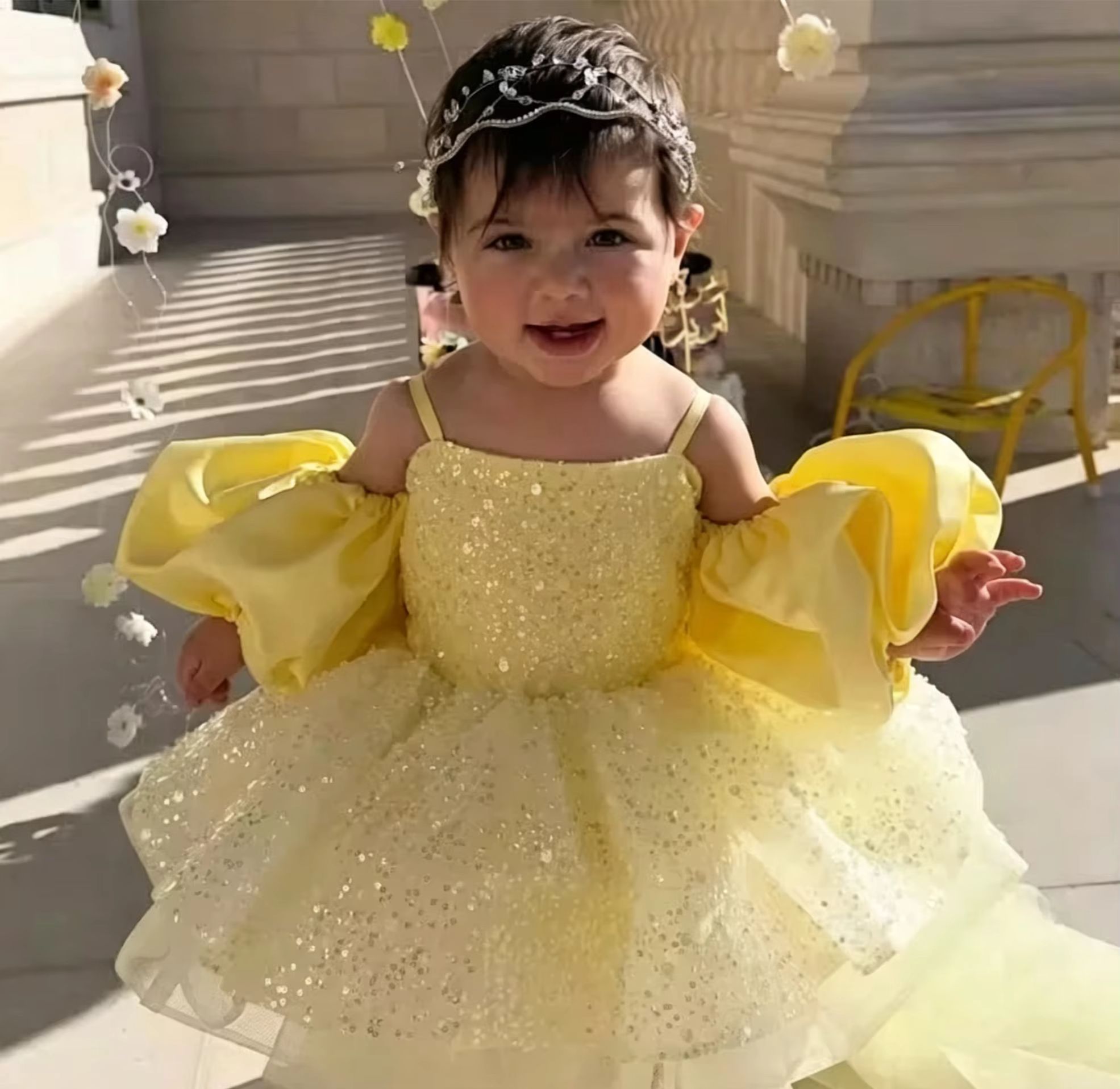 Vestidos fofos de flor amarela - Embroidery Yellow Dress avaliação e preço