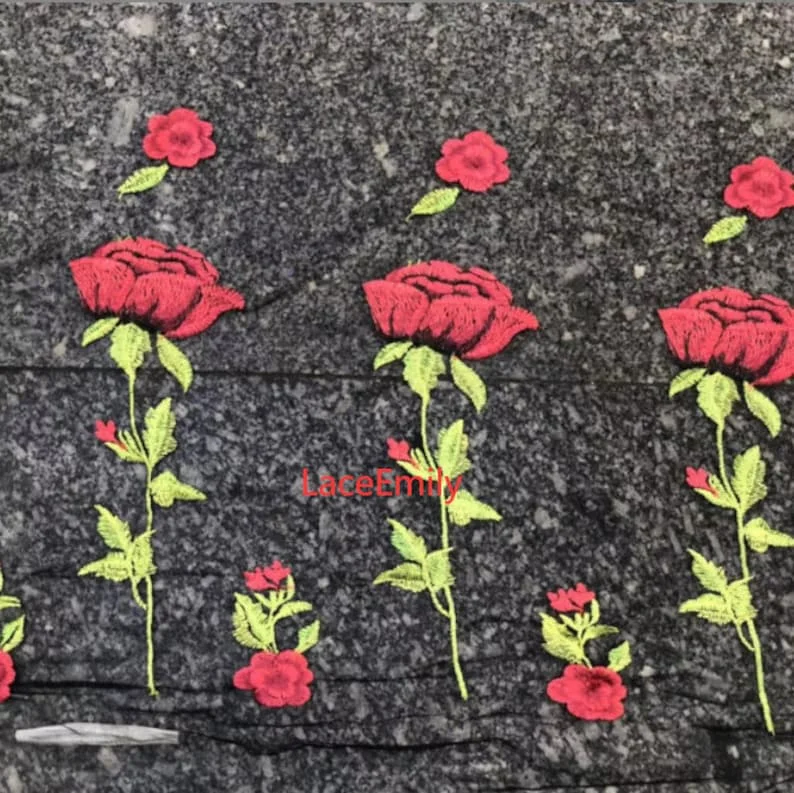 Tecido de renda rosa vermelha  - Embroidery Rose avaliação e preço
