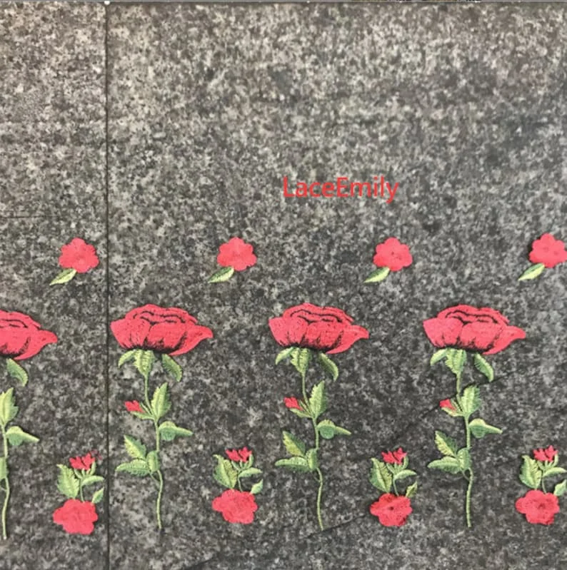 Tecido de renda rosa vermelha  - Embroidery Rose avaliação e preço