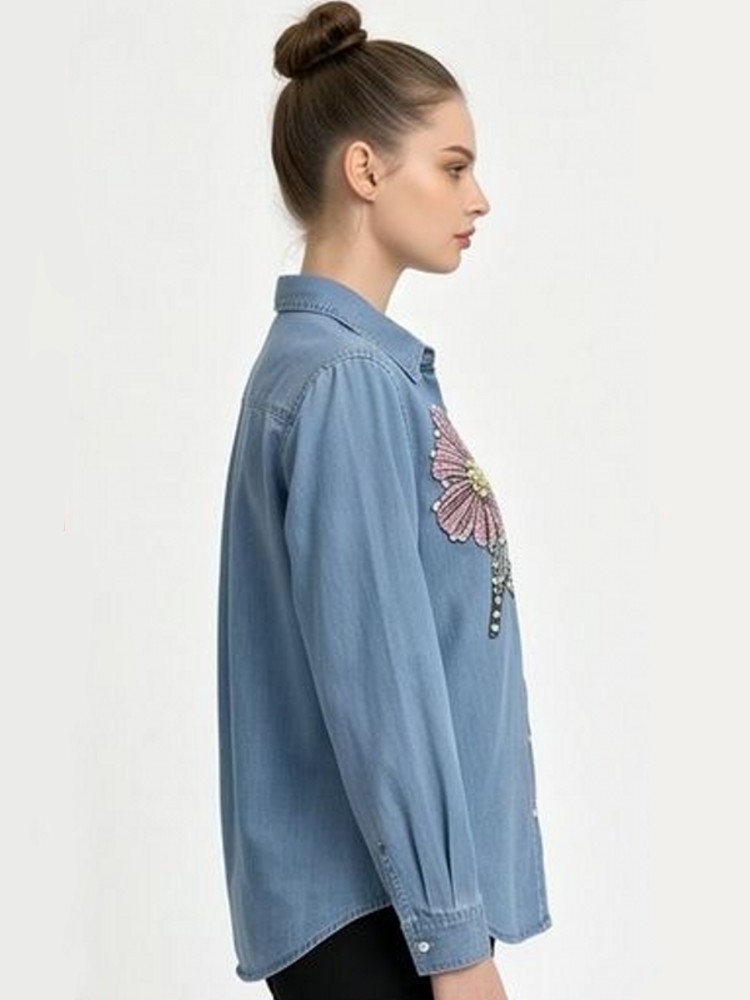 Blusas de Denim com Bordado pa - Embroidery Cotton Shirt avaliação e preço
