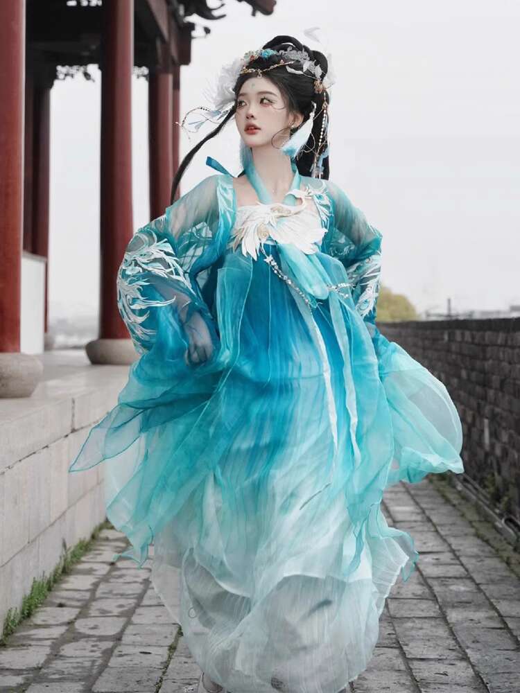 Novo pavão hanfu moda feminina - Embroidery Cotton Shirt avaliação e preço